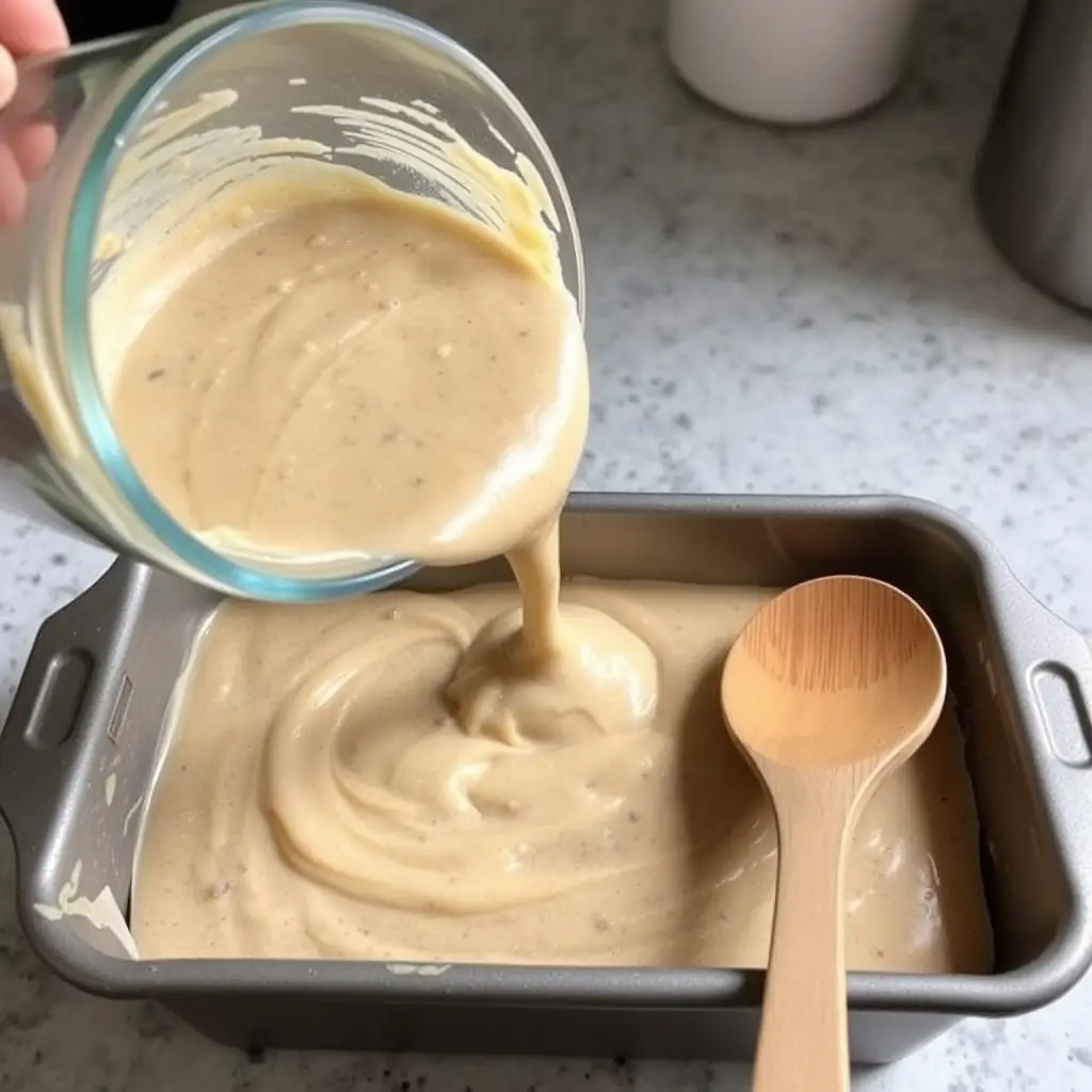 banana bread recipe batter in pan