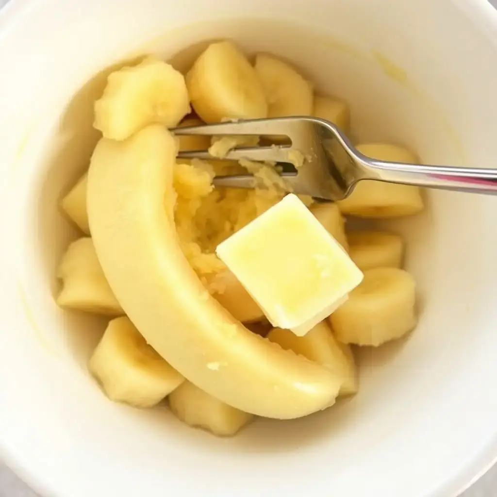 mashing bananas for banana bread recipe